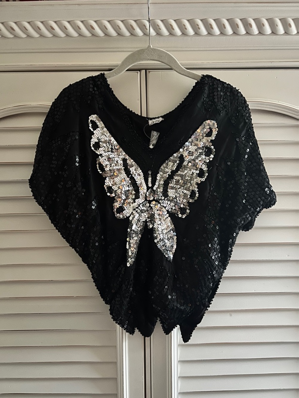 Vintage 100% Silk Sequin Butterfly Black Women’s Top
